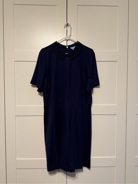 Draper James Navy Short-Sleeve Dress with Scalloped Collar